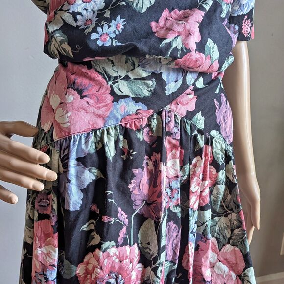 Vintage 80s Jodi Michaels Floral Midi Dress Cottagecore Prairie Twee Size 9/10 - Picture 9 of 13